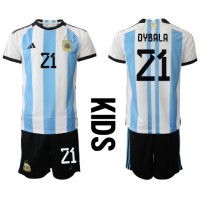 Argentina Paulo Dybala #21 Hemmadräkt Barn VM 2022 Kortärmad (+ Korta byxor)